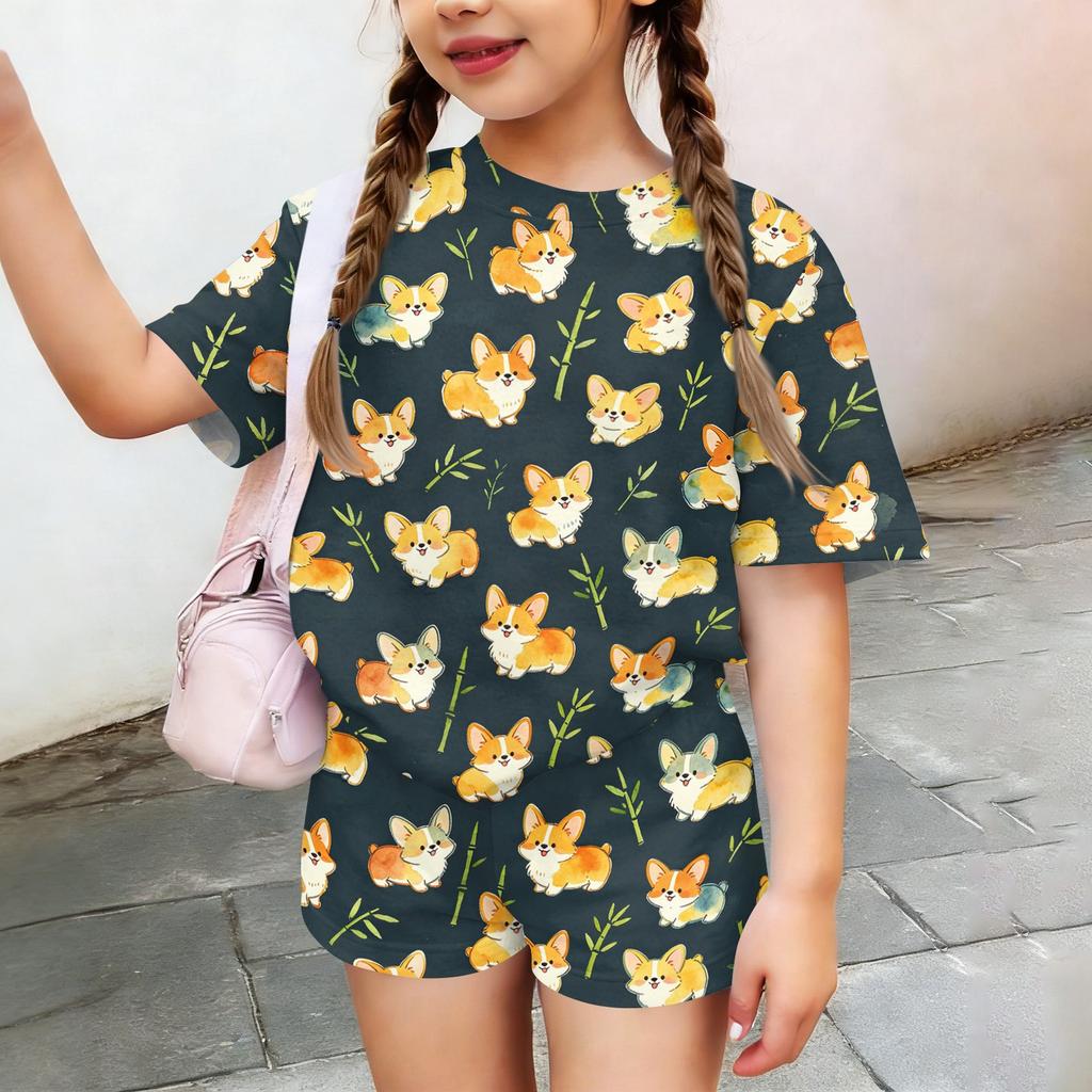 Kids Casual Short Sleeve T Shirt and Shorts Set Animal Print Lightweight Summer Outfit for Boys and Girls Soft Fabric Comfortable Fit