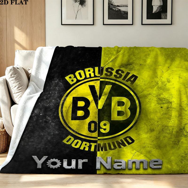 1PC Borussia Custom Name Patterned Flannel Blanket Suitable For All Seasons for Home Decor Warmth and Comfort Gifts Holiday Present