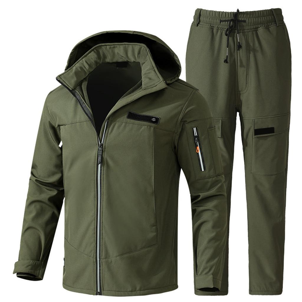 Men's Fleece Jacket Suit Windproof And Waterproof Outdoor Cold Proof Warm Cotton Jacket Thickened Suit