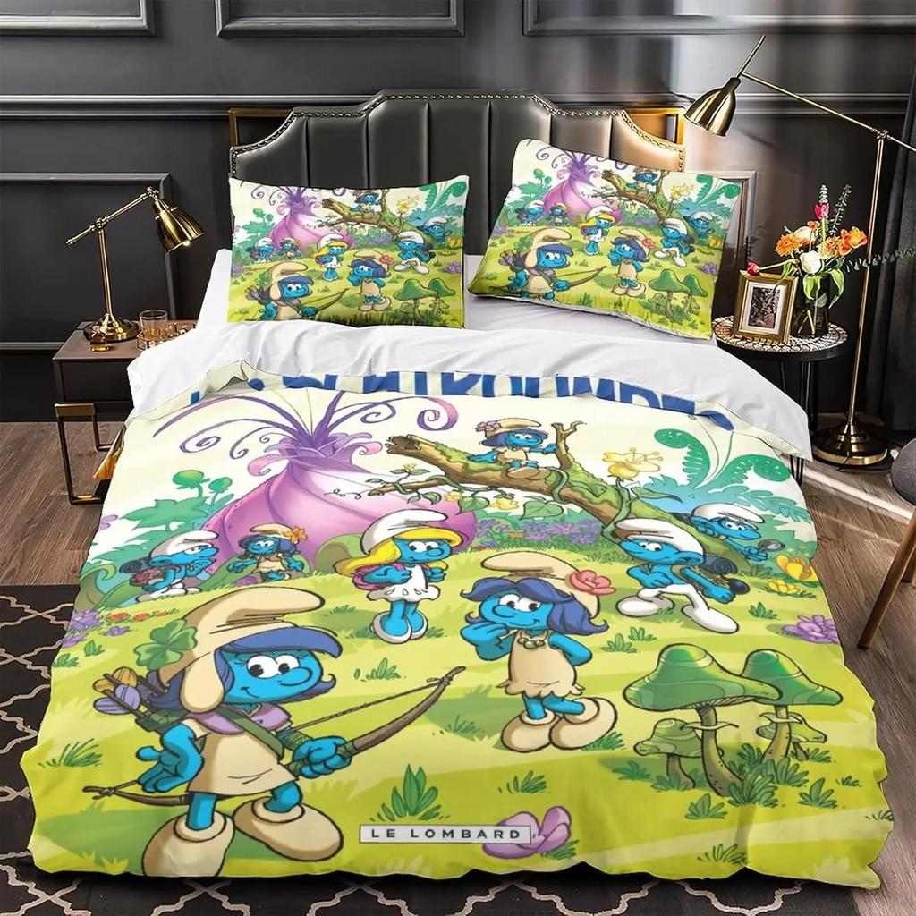 Cartoons 2/3Piece Smurfs- Bedding Set Duvet Cover Pillowcase Adult Boy Bedroom Decoration Children Gift Single Double Large Size