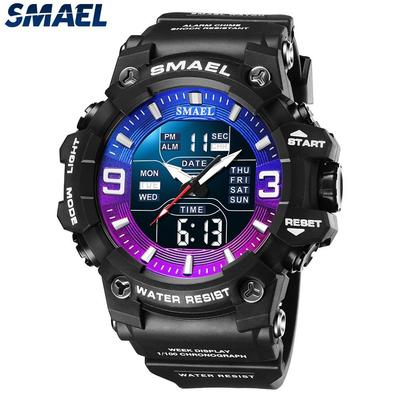 Men’s Dual Display Watches Sport Waterproof LED Light Alarm Clock Dual Time Display Week Auto Date Wristwatches 8049 Sports Wrist Watch
