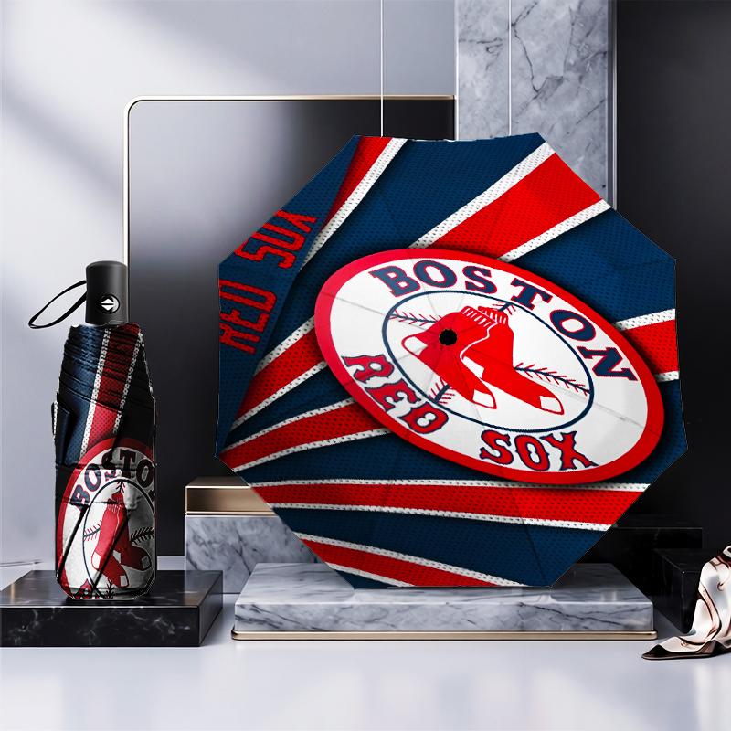 Red Sox Emblem Umbrella Folding umbrella, automatic umbrella 8-Frame for Travel, camping Use Gift for Halloween Christmas