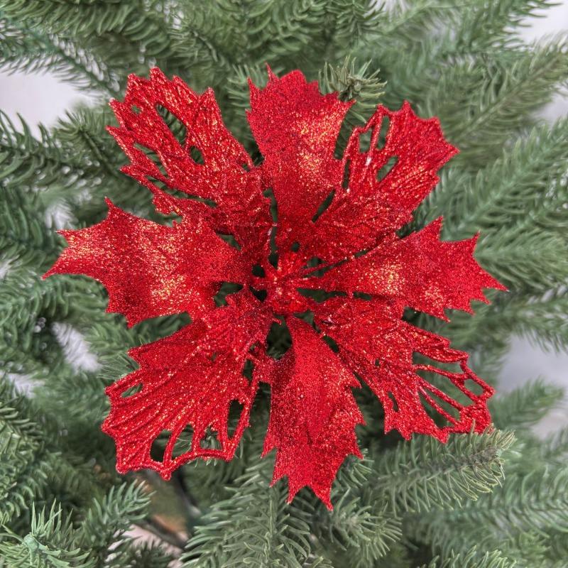 15Cm Christmas Simulation Christmas Flower Gold Dust Flower Christmas Ornament Flower Head Double Layer Hollow Gold Dust Flower