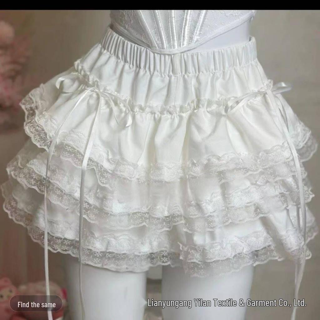 Sweet White Puffy Lace Ballet Skirt - Petite, High Waist, Elastic Waistband