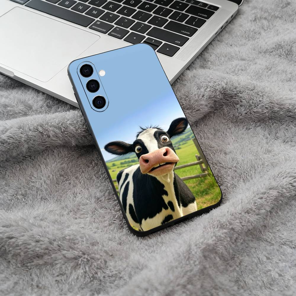 Cute and Funny Cow  Soft Silicone Phone Case for Samsung Galaxy A73/A71/A72/A70/A53/A52/A51 - Black