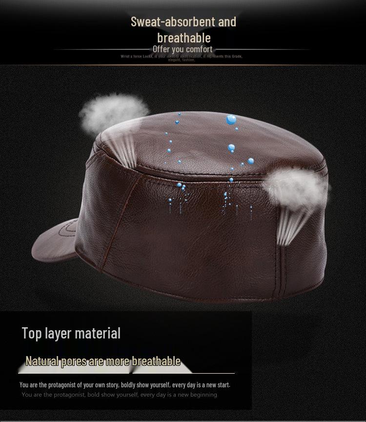 Męska Czapka z Daszkiem typu "Kaczka" ze Skóry Bydlęcej - Ciepła w Stylu Wojskowym na Jesień i Zimę