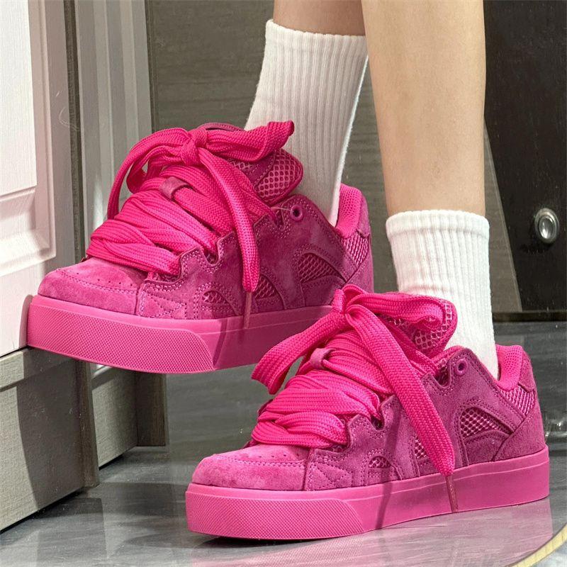 Women American Dragon Fruit Bread Shoes Original Flip Fur Splicing Retro Rose Red Board Low Top Casual Unisex