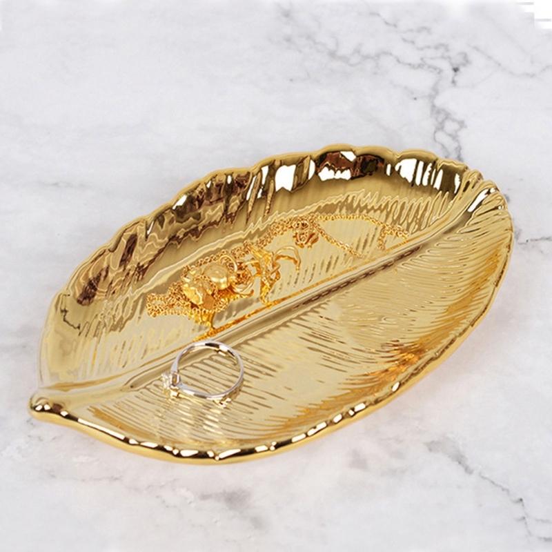 Premium Ceramic Leaf Shape Plate Jewelry Organizers Tray for Dining Table Centerpieces Decors Office Desk Organizers