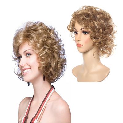 Syntetické krátké kudrnaté paruky pro ženy Bob Blonde Hnědá paruka Přirozeně vypadající vlasy Kudrnaté paruky Dámská Cosplay paruka