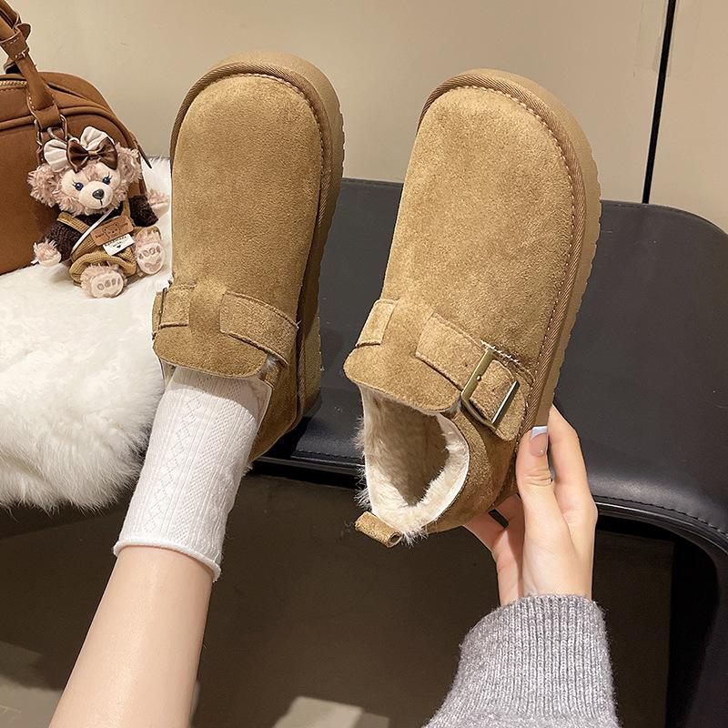 2025 neue Winter Samt Dicksohlen Damen Rutschfest Weichsohlen Bequeme Schneestiefel Low-Top Einschlupf Thermische Baumwollschuhe