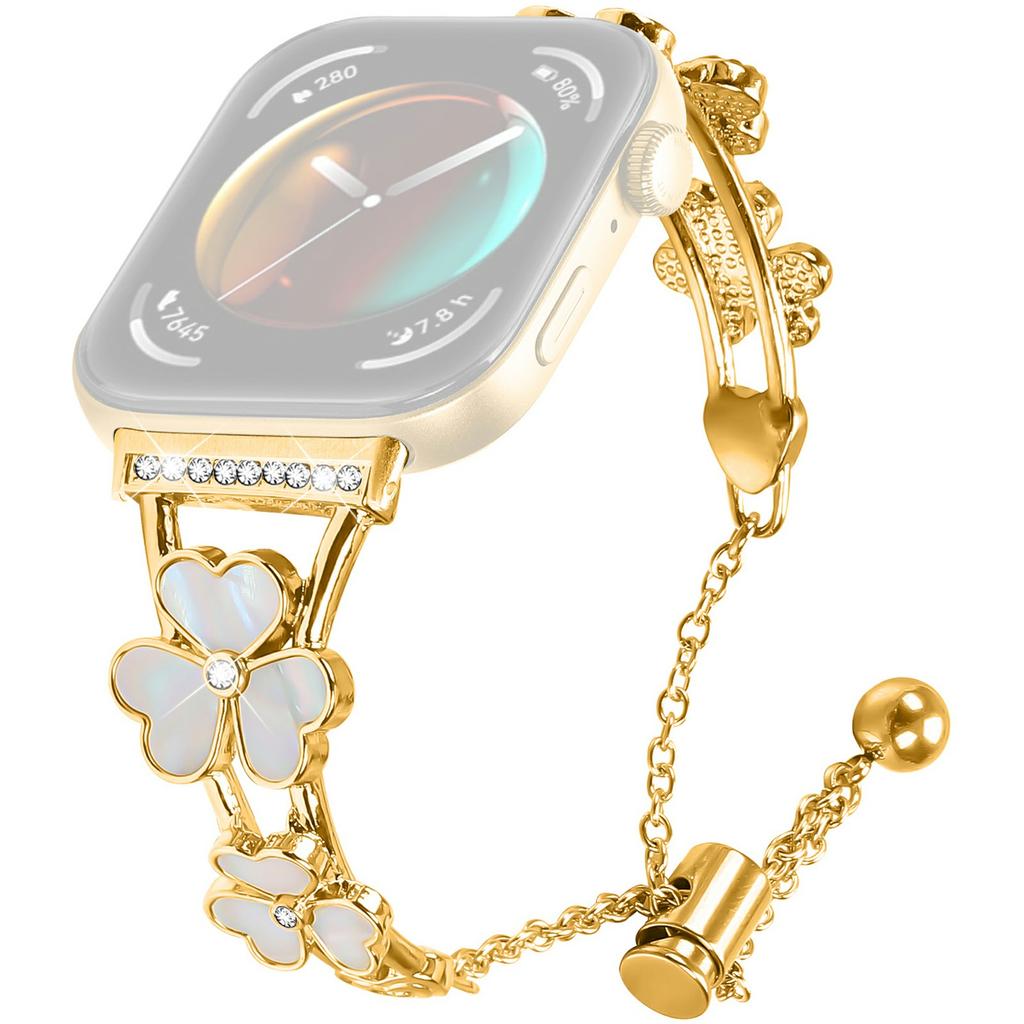 For Huawei Watch Fit 3 Watchband Heart Clover Decor Zinc Alloy Metal Strap