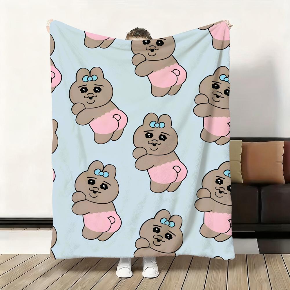 Throw Flannel Fluffy Cute Soft O-Opanchu Blanket Warm Skin-Friendly Bunny Cartoon Throw Usagi For Sofa Bed Office Nap Winter