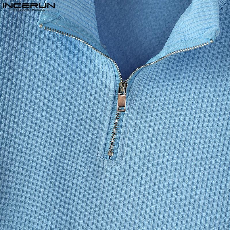 INCERUN Maglietta casual attillata irregolare con collo alto e spalle scoperte da uomo, con cerniera