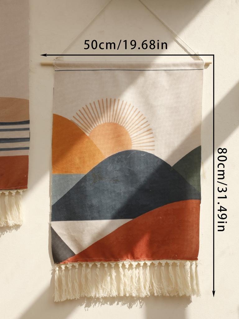 Boho Macrame Wall Tapestry Mountain Sunrise And Sunset Home Decoration Tapestry Wall Hanging Room Decors Aesthetic Wall Decor
