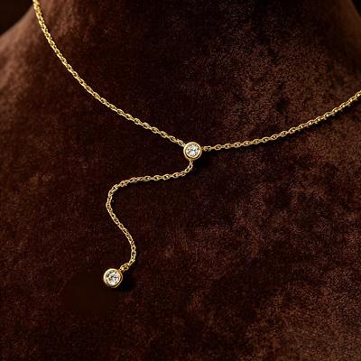 14K Gold Plated S925 Sterling Silver Zircon Y-shaped Tassel Necklace for Women