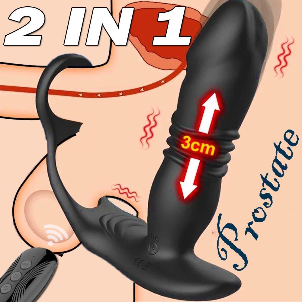 Mężczyzna wbijający masażer prostaty pilot teleskopowy korek analny wibrator analny penis Cock Ring opóźnienie wytrysku mężczyźni gejowskie Dildo Bdsm seks-zabawka geje