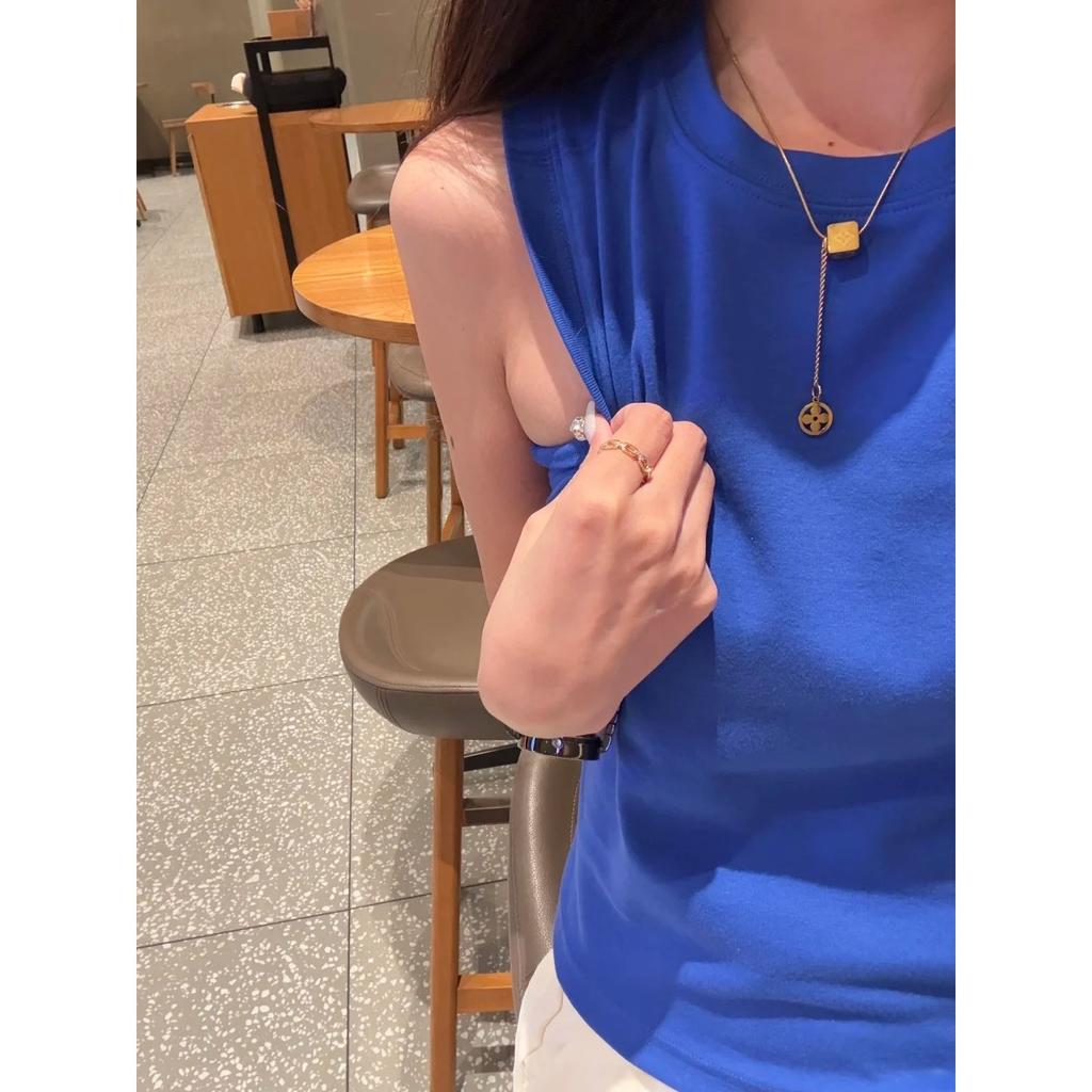 White Bruce Blue I-shaped Suspender Women's Summer Wear Cotton Covering Breasts Inside Bottom Top Temperament Vest