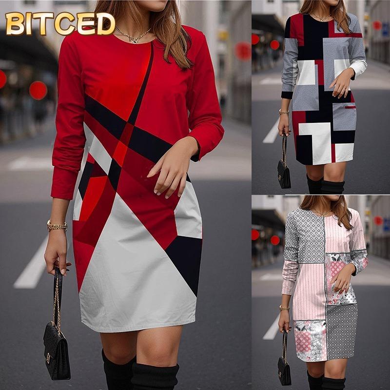 BITCED Abiti Casual a Manica Lunga con Scollo a O per Autunno Inverno