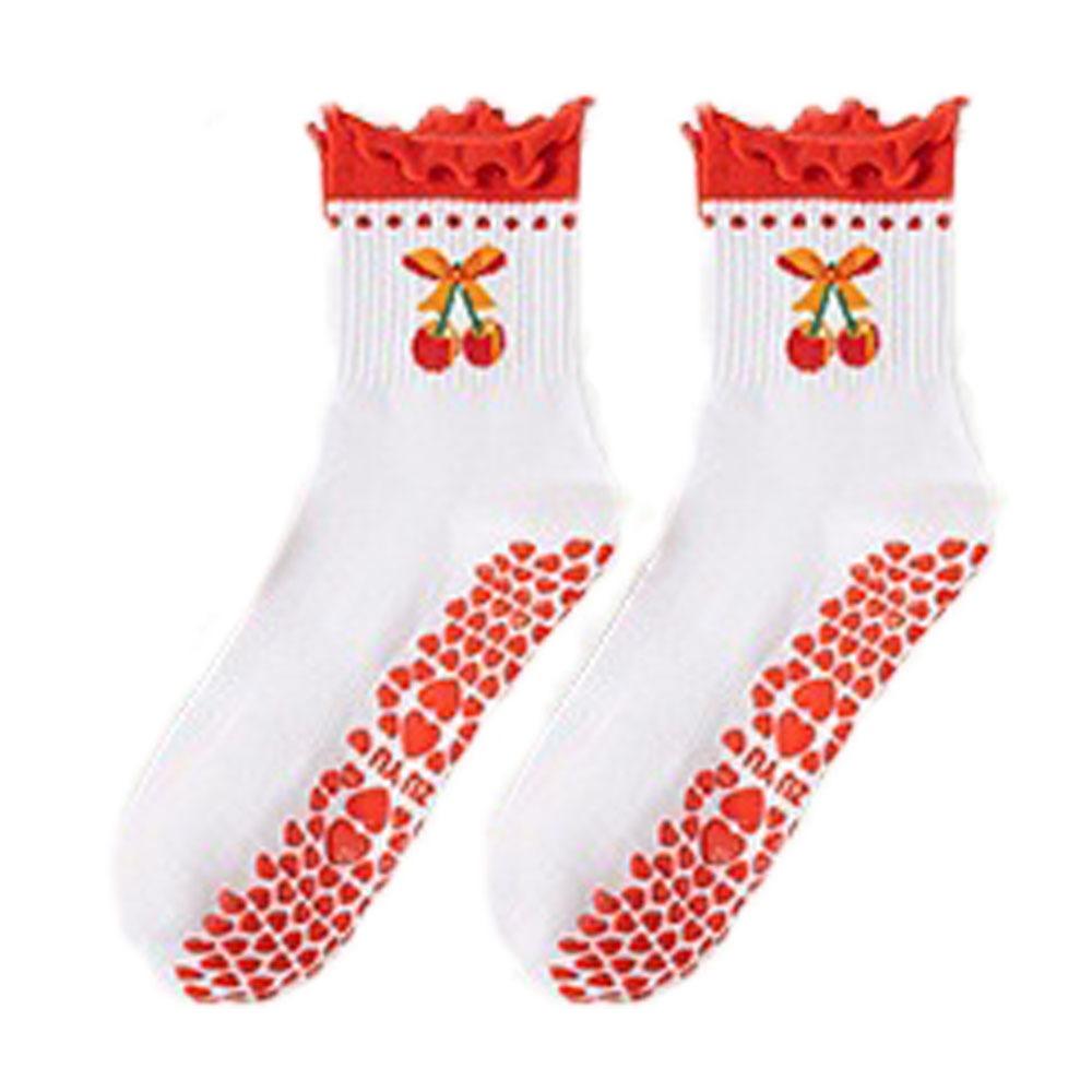 Cotton Pilates Socks Breathable Mid Tube Socks New Cherry Embroidery Socks