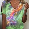Summer Fashion Casual V-neck Women's Printed Tie Dye Short Sleeved T-shirt