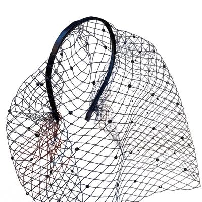 Zwarte mesh hoofdband, glamoureuze hoofdband uit de jaren 20, vogelkooi feesthoofdband