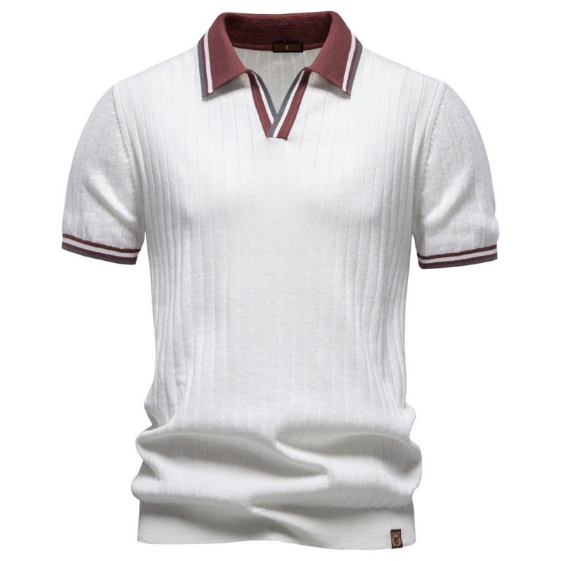 Men's Textured Fabric Color Block Cuff Short Sleeve Polo Shirt