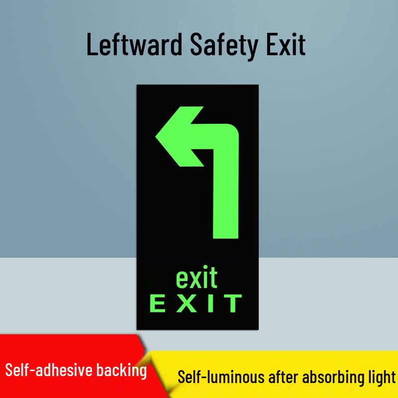 Självlysande Nödutgångsskylt Klistermärke - Ingen Elektricitet Behövs