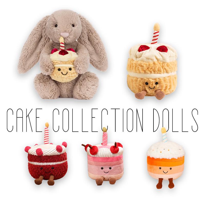 

Shy Bunny Plush Doll: Net Celebrity Cake Series - Orange Rabbit Holding Birthday Cake 20cm (Approx. 0.2kg)