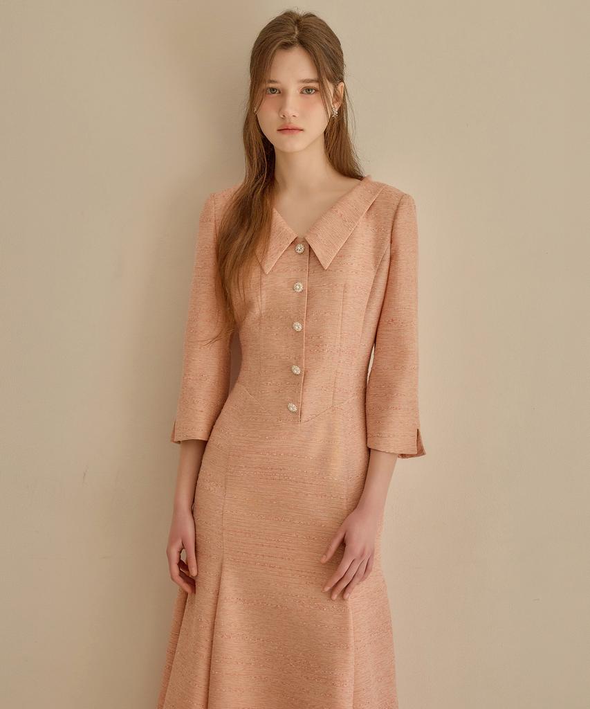 Julie And Kara 26Ss Calla140 Shebigins Atelier Tweed Dress Orange