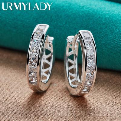 Pendientes redondos de circonio de plata de ley 925 para joyería con dijes para mujer