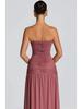 European-Style Strapless Pleated High-Slit Open-Back Evening Gown