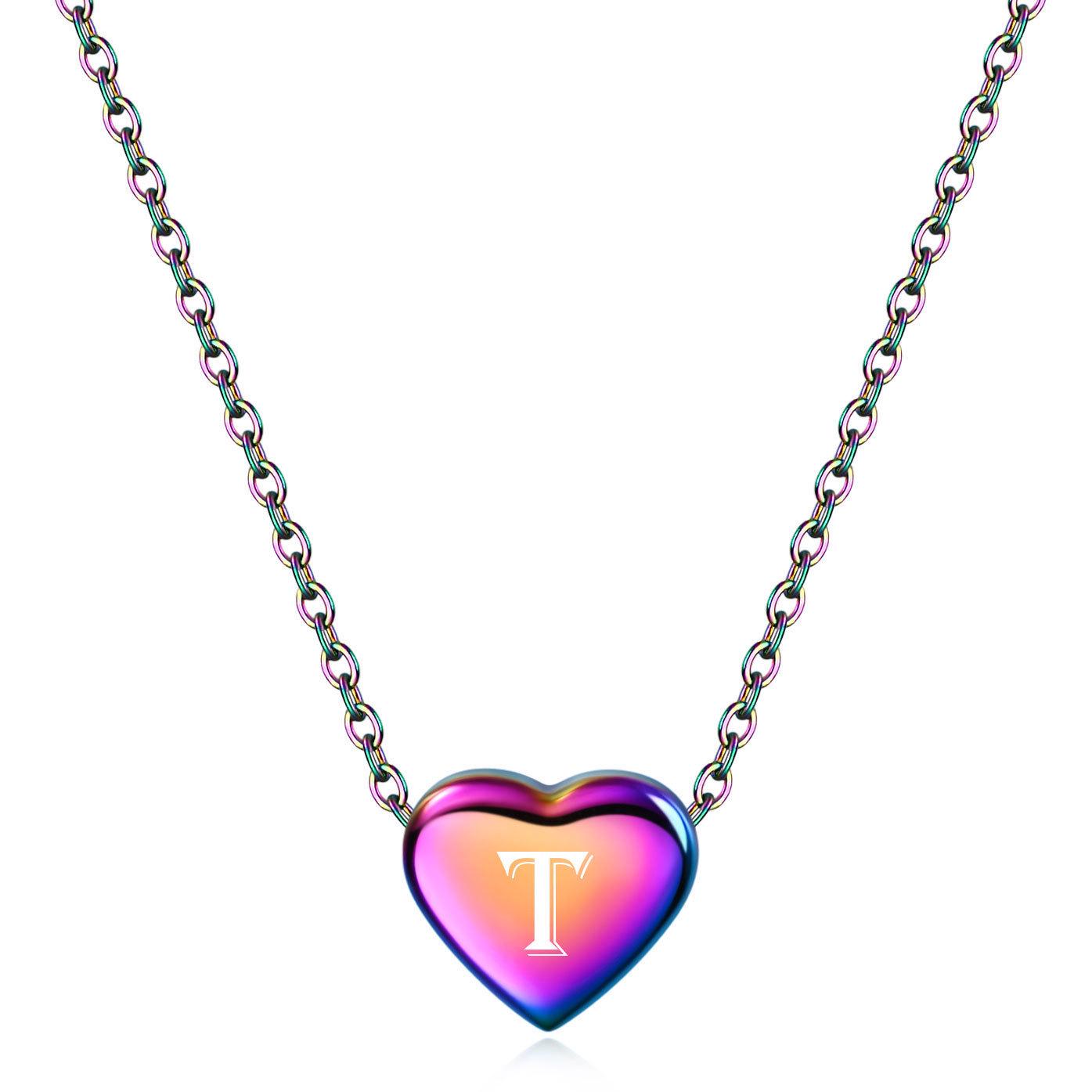 European American Stainless Steel Peach Heart Initial Pendant Necklace