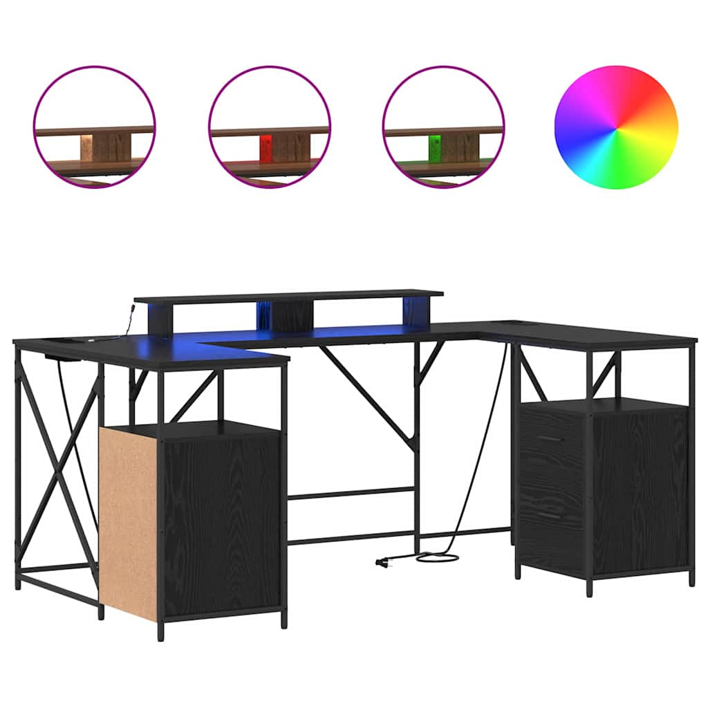 Desk with Shelf Black Oak Effect 182 x 101 x 87.5 cm