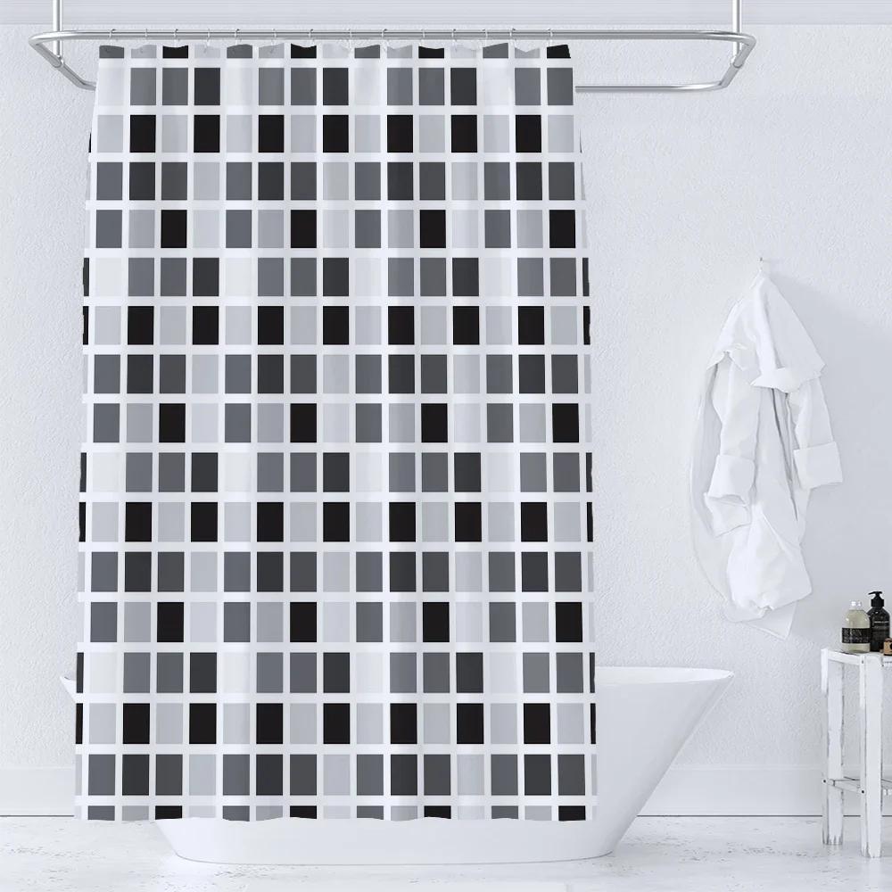 Blue Mosaic Pattern Shower Curtains Waterproof Polyester Bath Curtain Geometrical For Bathroom Home Decor Curtain With Hooks