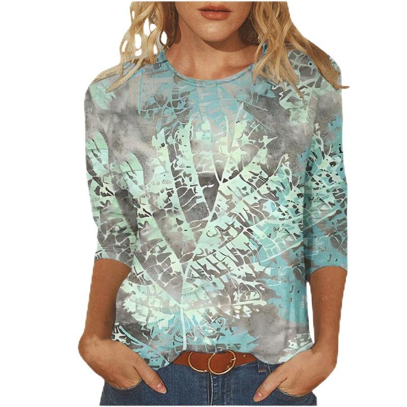 Women's T-shirt 3d Print Vintage Floral Print Casual Long Sleeve Round Neck Regular Tops Daily Print Pink, Spring and Autumn