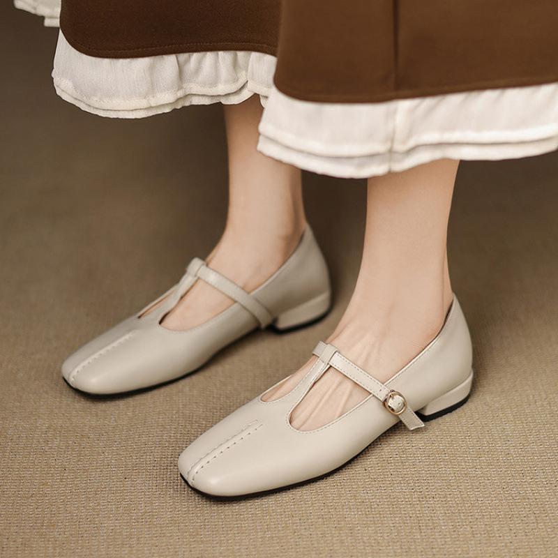 Four Seasons Wear Women's Flat Shoes Casual Square Head Single Shoes Women's Solid Color Low Heel Large Size Shoes Sleeve Square Heel New Women's Shoe