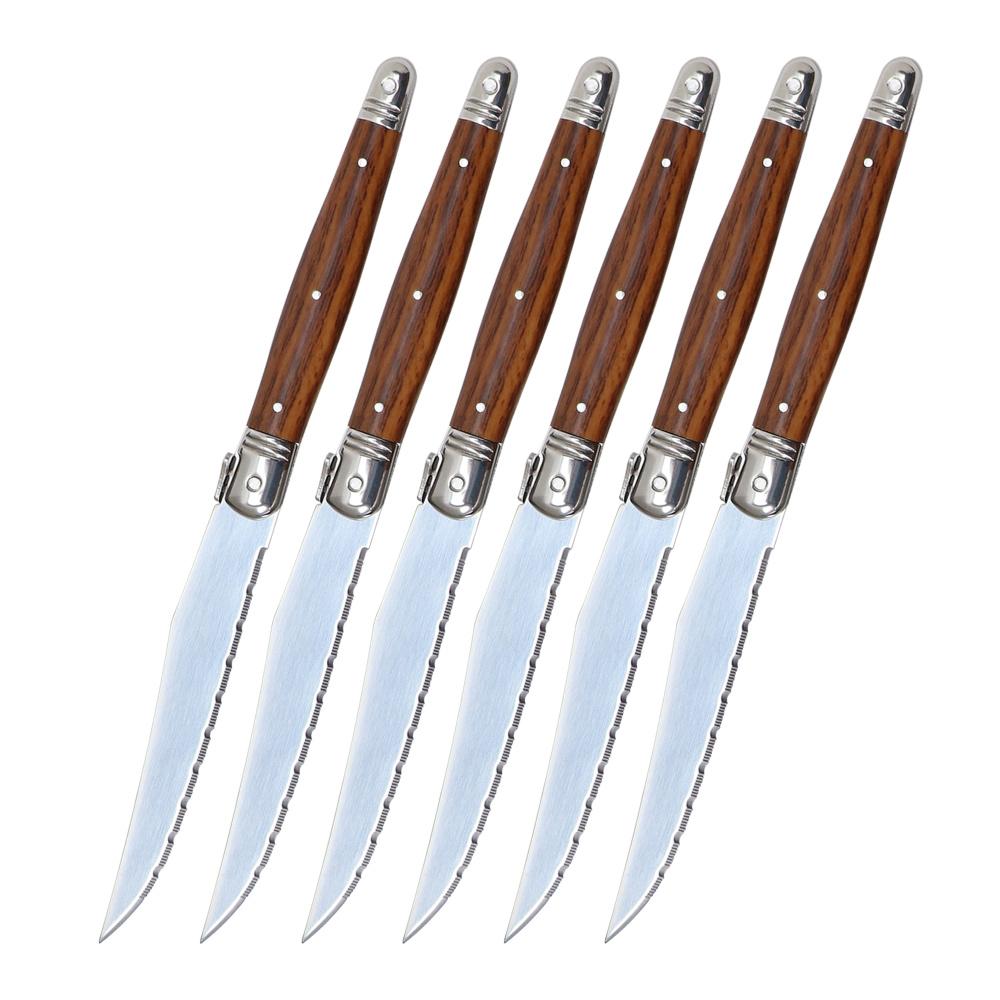 Jaswehome 4/6/24Pcs Wood Grain Dinnerware Serrated Steak Knives Set Full Tang Table Utensil Dinner Spoon Fork