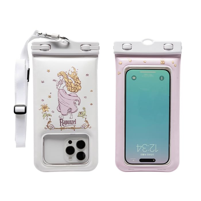 

Водонепроницаемый чехол DIVAID с персонажем Диснея и плечевым ремнем для широкоформатных iPhone и Android (Рапунцель) [Совместимые смартфоны, Плавающий,