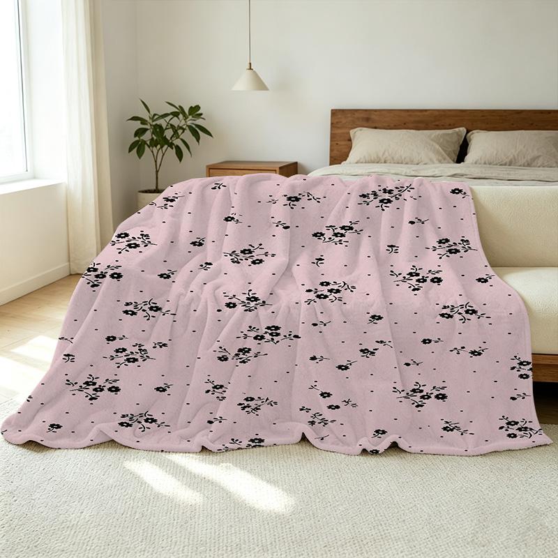Floral Flannel Fleece Throw Blanket – Soft, Skin-friendly, Machine Washable Warm Blanket for Home Lounge, Office Naps, Halloween & Christmas