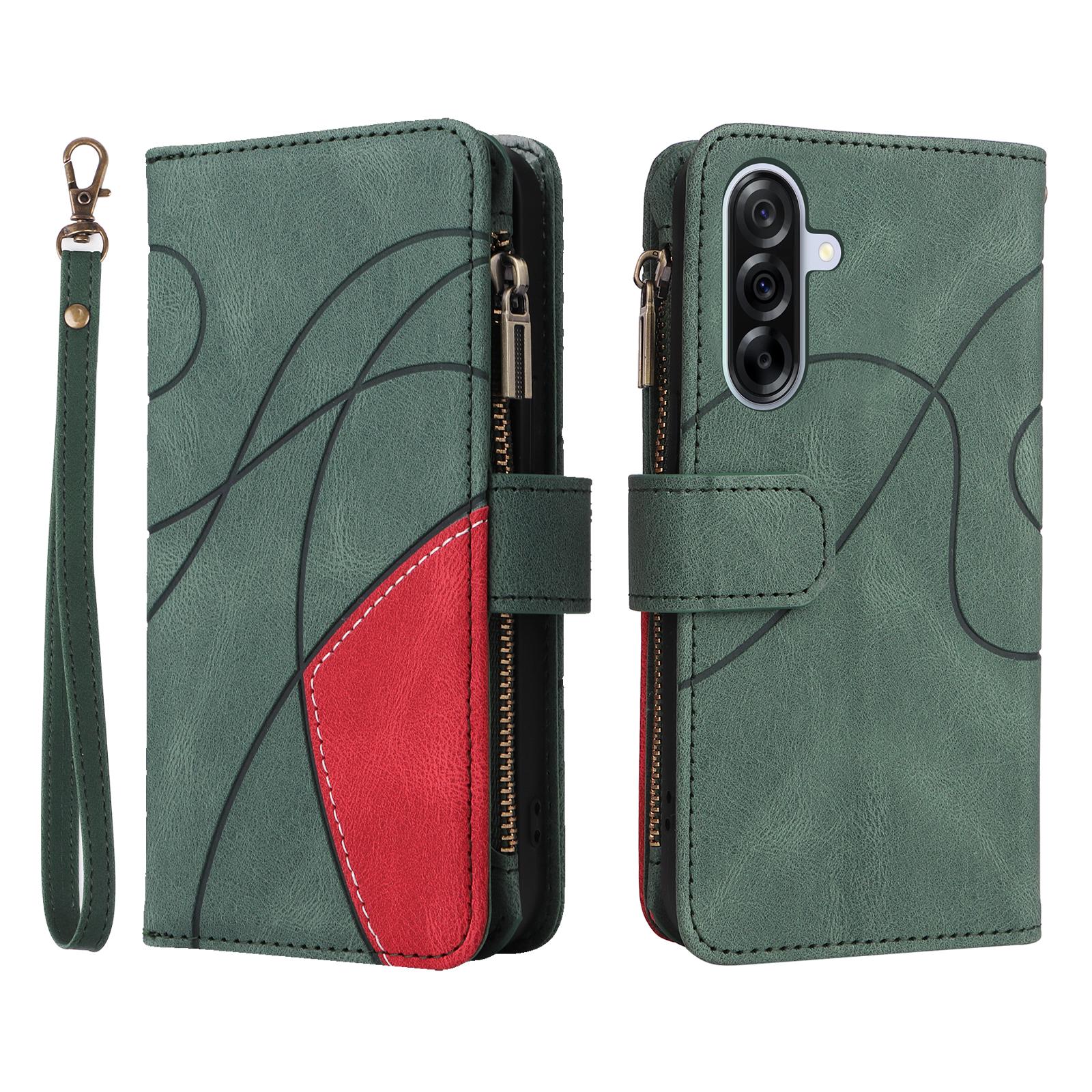 

Для Samsung Galaxy A36 5G Шкіряний чохол з ремінцем, блискавкою, 9 слотами для карток, чохол для телефону зі стендом Green