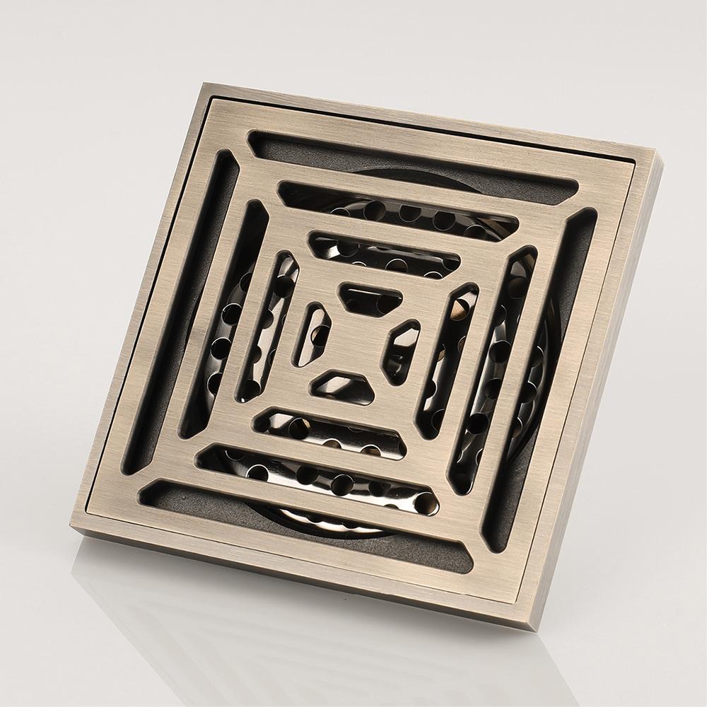 Modern Rectangle Bathroom Accessories 4 Inch Anti-odor Antique BrassShower Floor Drain 100x100mm