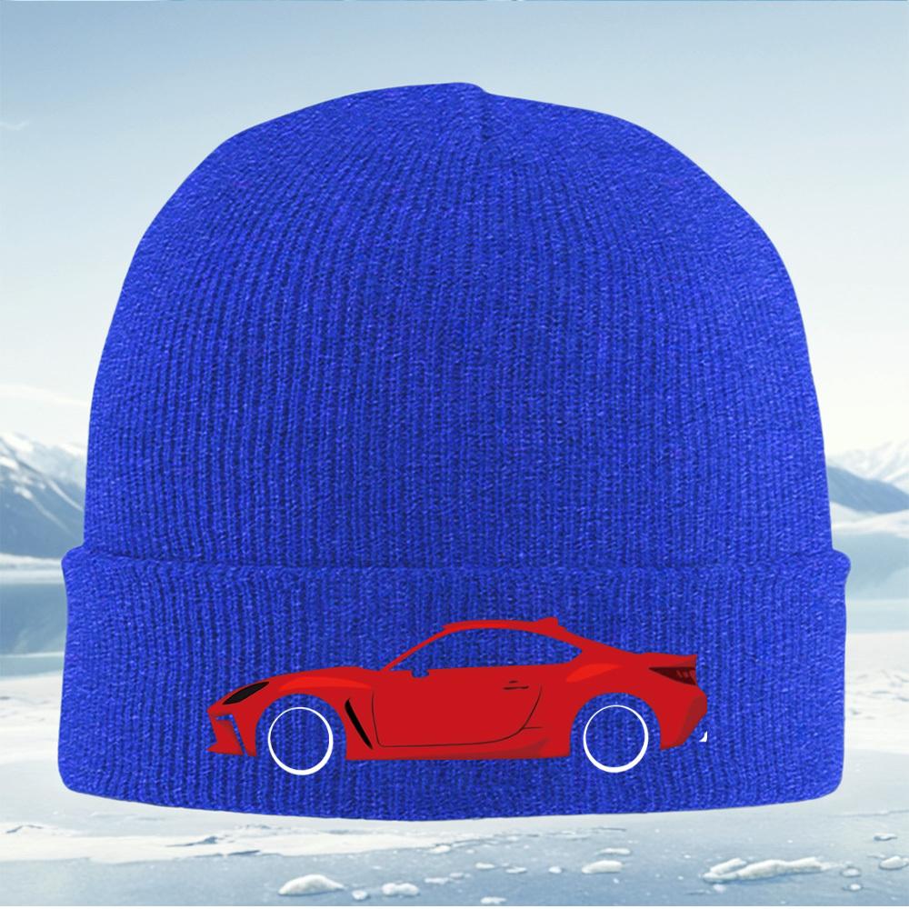 Red Sports Coupe Wheels Black Background Men Women Unisex Knitted Hat Beanie Pullover Cap Winter Thermal Warm Christmas Outdoor