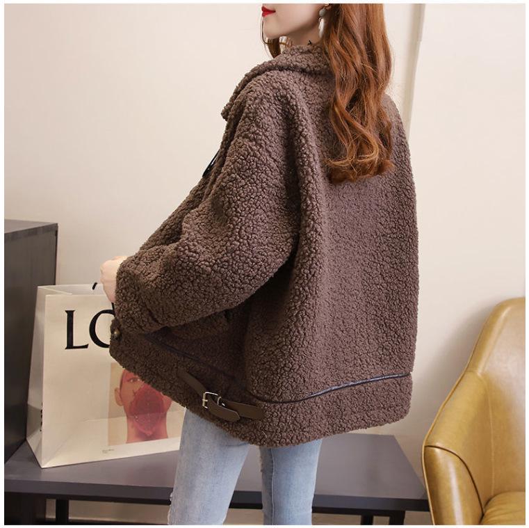 Women's Plus Size Lambswool Coat, Autumn/Winter 2023, Thickened, Velvet-Lined, Loose Fit, Warm, Versatile Top