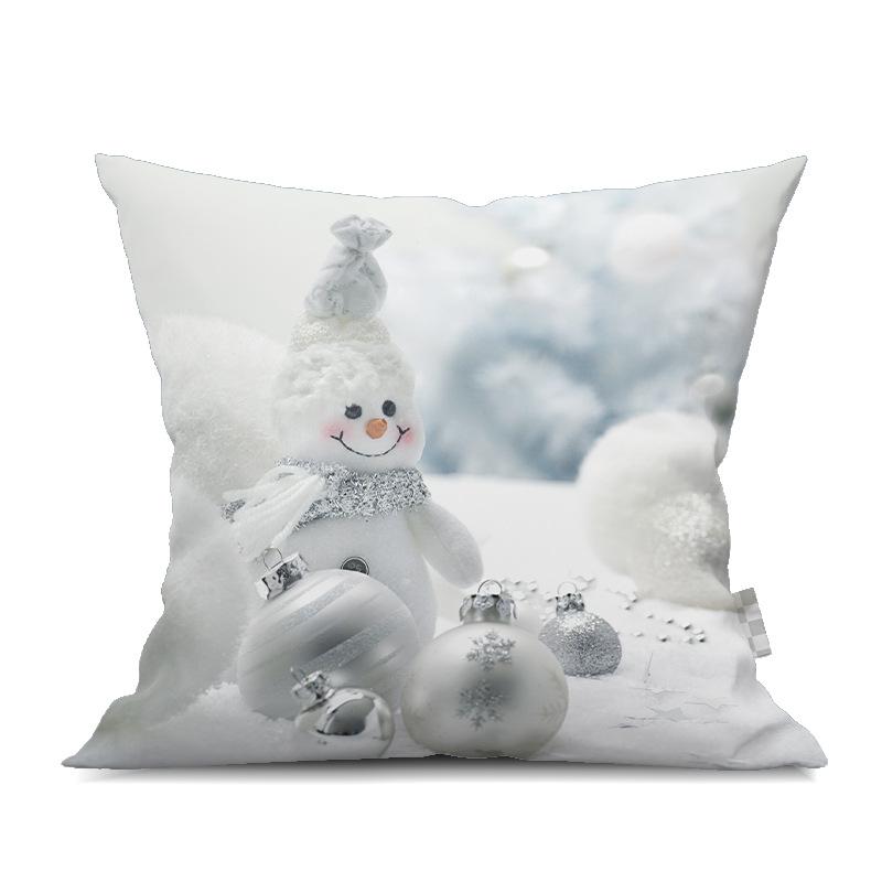 2022 New Christmas Snowman Peach Skin Pillow Case Cute Cartoon Waist Pad Back  Home Decoration