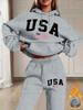 USA Letter Printing Solid Color European and American New Fashion Casual Hooded Sweater Set