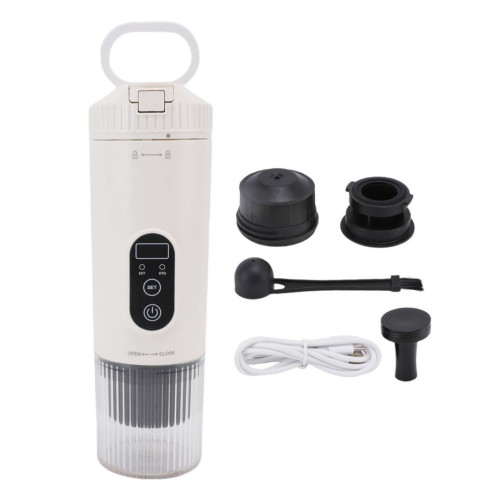 Portable Coffee Maker 100W 21Bar Cordless Heating Capsule Coffee Maker Machine for Outdoor Car Travel Camping White
