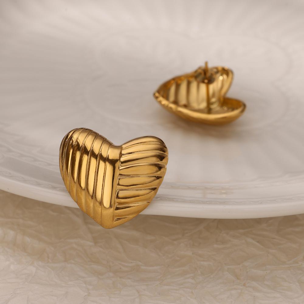 Stripe Heart Stud Earrings for Women Gold Color Stainless Steel Earrings Ear Jewelry Christmas Gifts Aretes Mujer