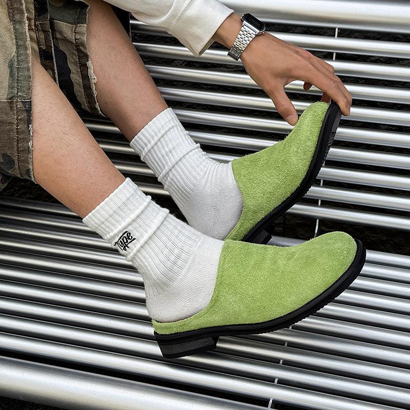 Niche design Baotou half slippers men's flip fur round head half drag 91519 long hair brown, green, yellow -J