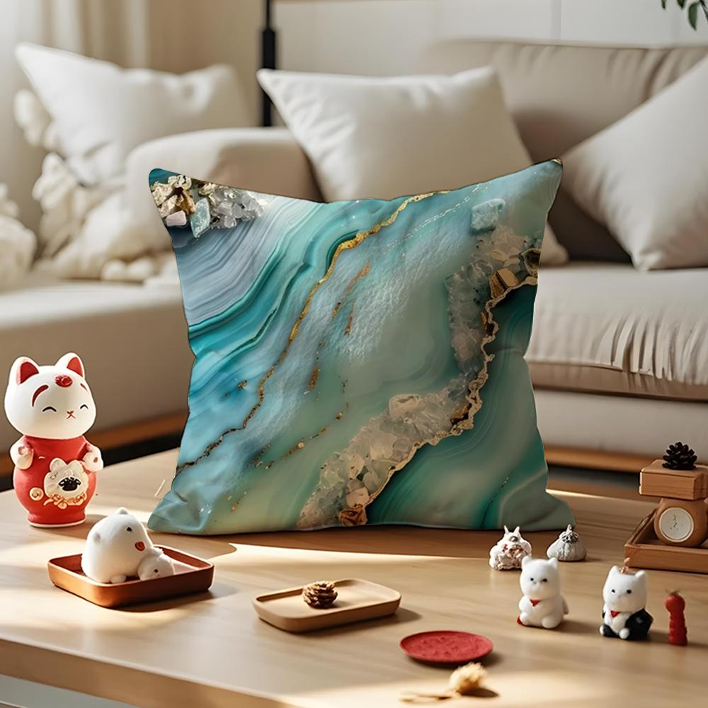 Marble Texture Cushion Cover Anti-dustmite Pillowcase Invisible Zipper Silky Short Plush Sofa Cushion Cover