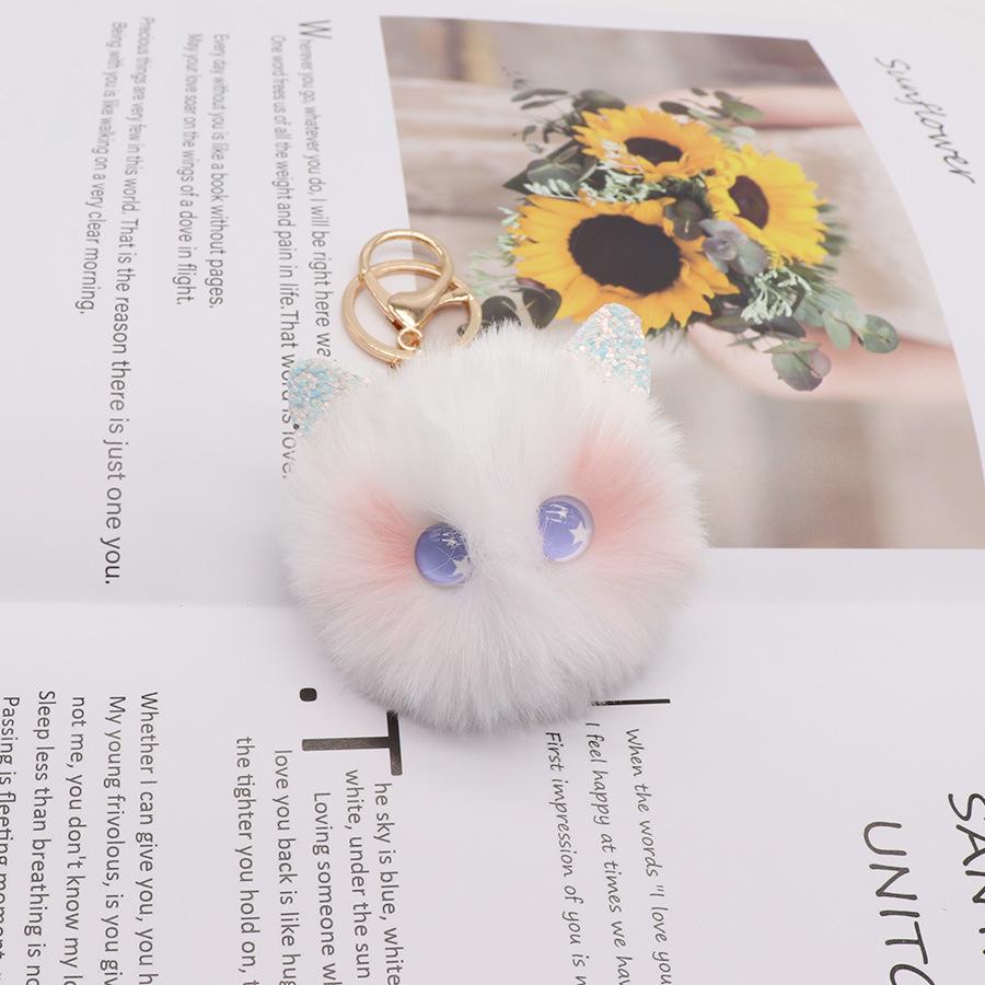 Cute Black Cat Keychain Plush Cartoon White Kitty Toy Pendant Keyring For Women Girls Kids Gift Ornament